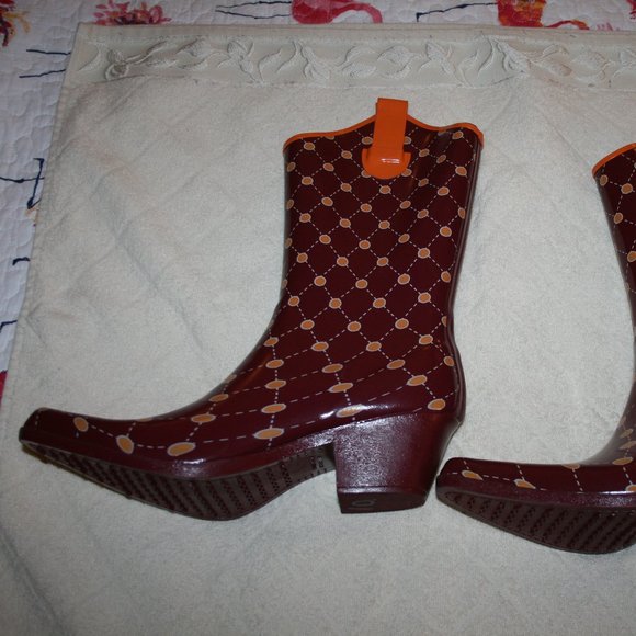 STADIUM STOMPERS BURGANDY & ORANGE COWGIRL BOOTS - Picture 6 of 10